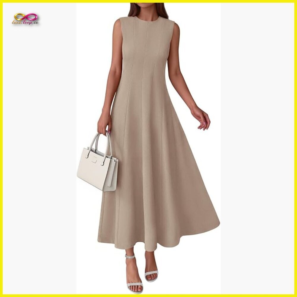 Sleeveless Crewneck Maxi Dress Elegant Semi Formal A Line Modest Party